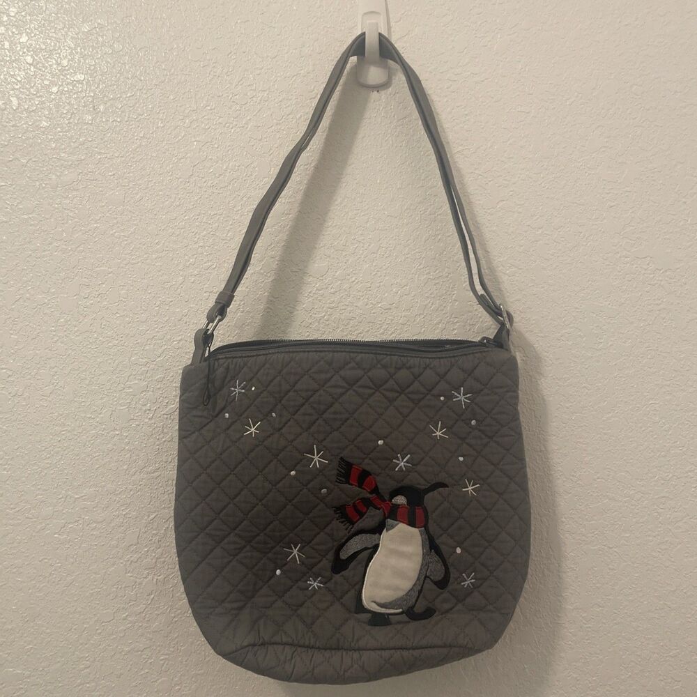 VERA BRADLEY Embroidered Penguin Bucket Crossbody Handbag Purse Bag Fabric